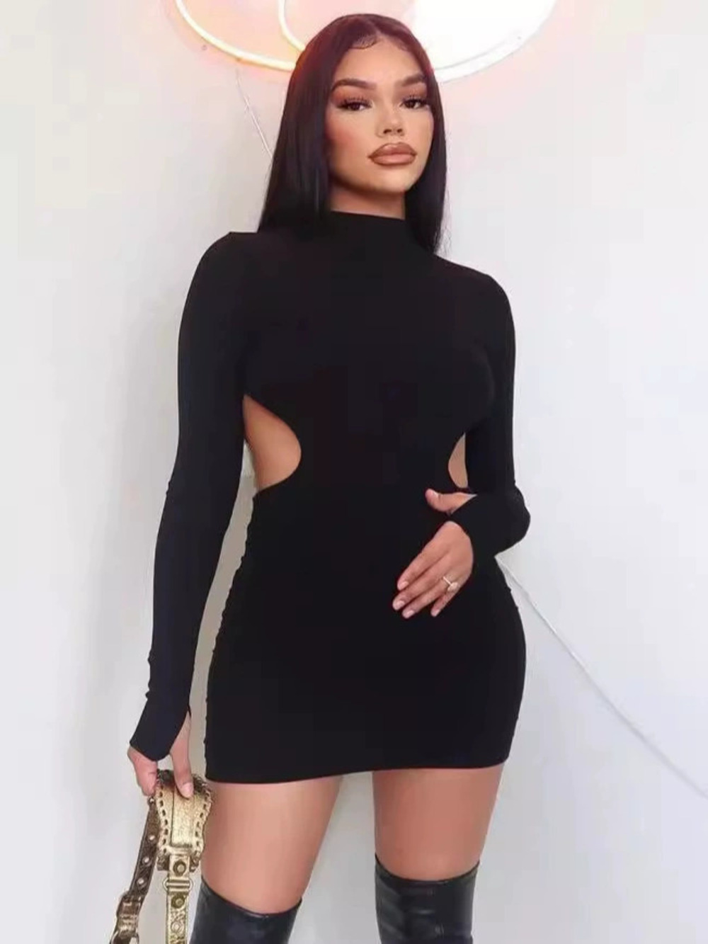 Zara Clubwear Hollow Out Round Neck Long Sleeve Cutout Waist Top